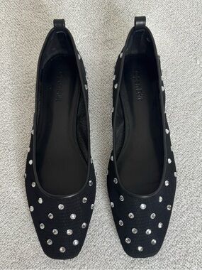 Open Edit Black Rhinestone Women's Ballet Flats